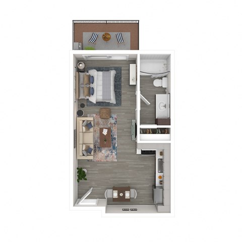 Floor plan for studio, 1 bath, 378 sqft